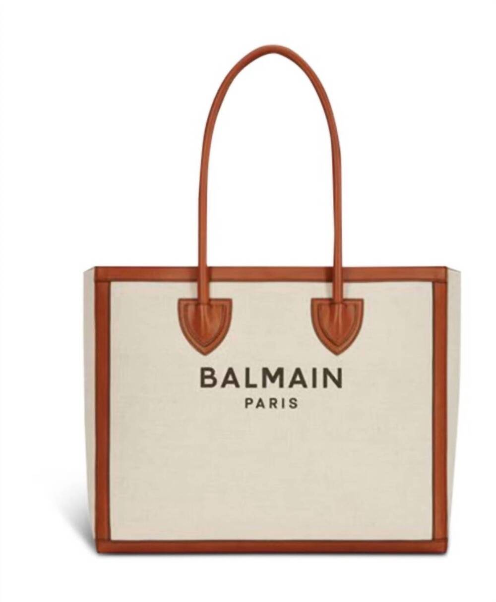 NEW BALMAIN women's army logo canvas shopper tote bag in beige